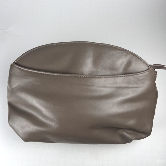 Vintage Clamshell Leather Clutch Handbag Gold-Tone Hardware, Beige - Picture 2 of 9